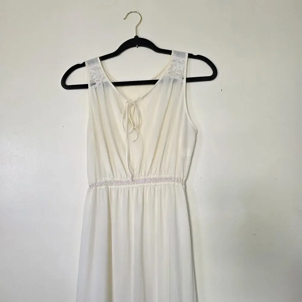 Vintage Maxi Slip Dress Womens M White Lingerie Wedding Cottagecore 80s Romantic